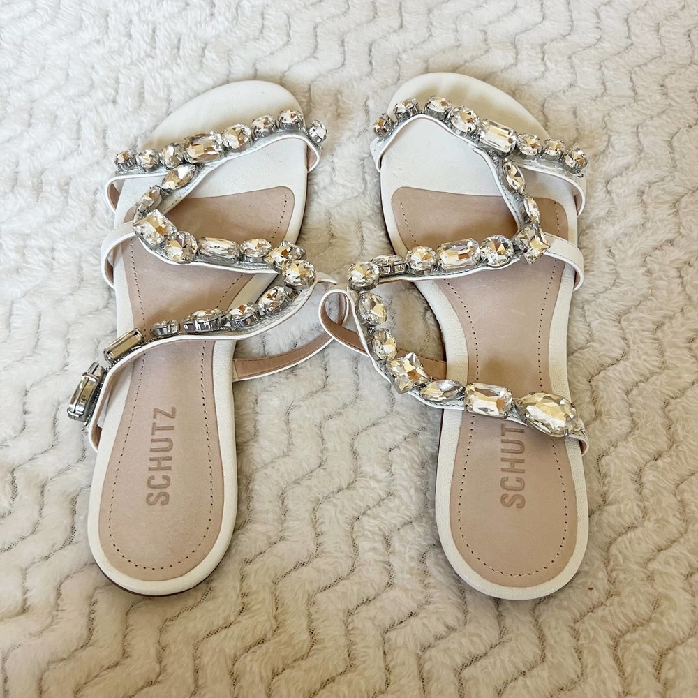 Schutz Embellished Diamond Twisted Strap Sandals Size 7
